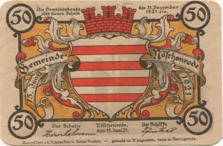 Nöschenrode (heute: Wernigerode) - Gemeinde - 15.6.1921 - 50 Pfennig 