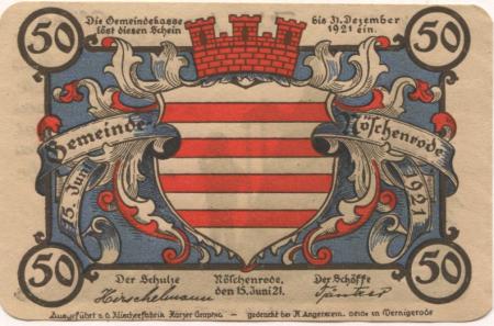 Nöschenrode (heute: Wernigerode) - Gemeinde - 15.6.1921 - 50 Pfennig 