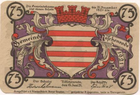 Nöschenrode (heute: Wernigerode) - Gemeinde - 15.6.1921 - 75 Pfennig 