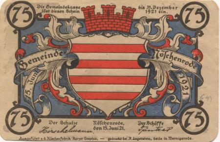 Nöschenrode (heute: Wernigerode) - Gemeinde - 15.6.1921 - 75 Pfennig 