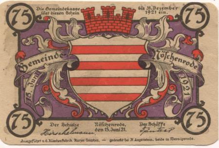 Nöschenrode (heute: Wernigerode) - Gemeinde - 15.6.1921 - 75 Pfennig 