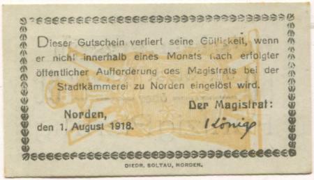 Norden - Stadt - 1.8.1918 - 50 Pfennig 