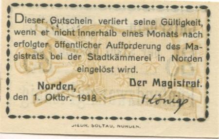 Norden - Stadt - 1.10.1918 - 25 Pfennig 