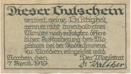 Norden - Stadt - 7.4.1919 - 50 Pfennig 