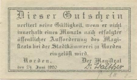 Norden - Stadt - 24.6.1920 - 50 Pfennig 