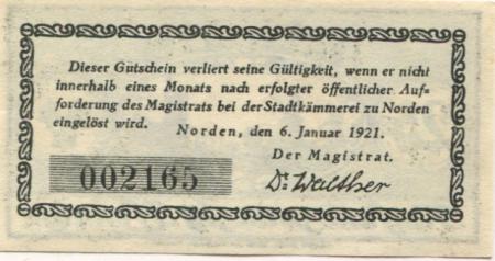 Norden - Stadt - 6.1.1921 - 25 Pfennig 
