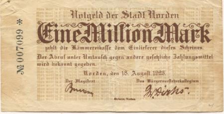 Norden - Stadt - 18.8.1923 - 1 Million Mark 