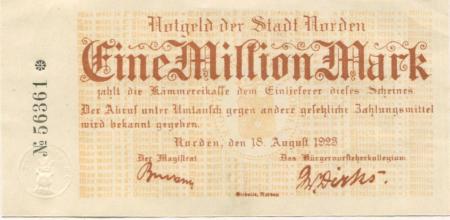 Norden - Stadt - 18.8.1923 - 1 Million Mark 