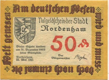 Nordenham - Stadt - 15.5.1921 - 50 Pfennig 