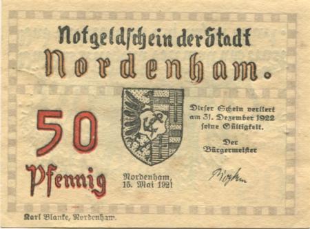 Nordenham - Stadt - 15.5.1921 - 50 Pfennig 