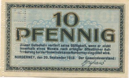 Norderney - Gemeinde - 20.9.1918 - 10 Pfennig 