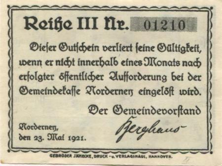 Norderney - Gemeinde - 23.5.1921 - 10 Pfennig 