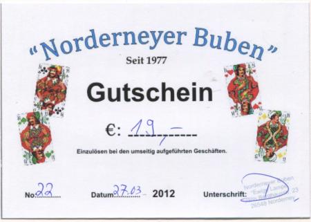 Norderney - Skatclub Norderneyer Buben - 27.3.2012 - 19 Euro 