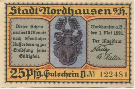 Nordhausen - Stadt - 1.5.1921 - 25 Pfennig 