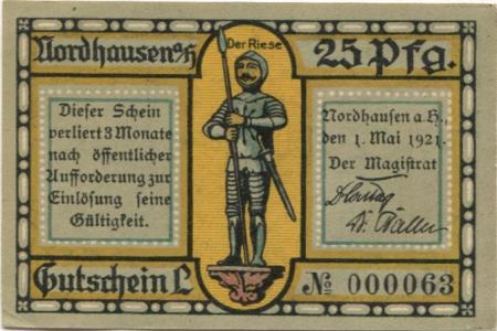 Nordhausen - Stadt - 1.5.1921 - 25 Pfennig 