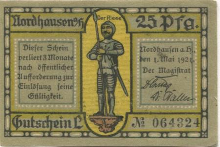 Nordhausen - Stadt - 1.5.1921 - 25 Pfennig 