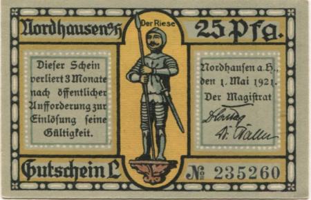 Nordhausen - Stadt - 1.5.1921 - 25 Pfennig 