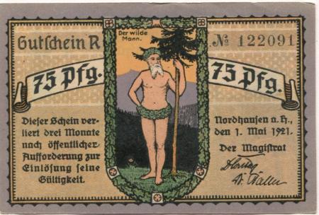 Nordhausen - Stadt - 1.5.1921 - 75 Pfennig 
