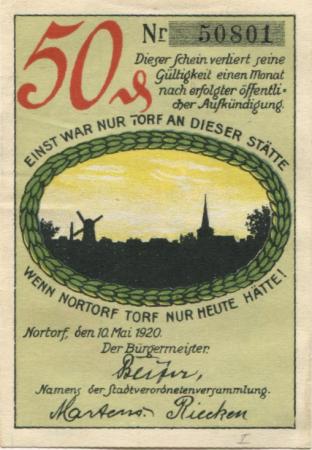 Nortorf - Stadt - 10.5.1920 - 50 Pfennig 