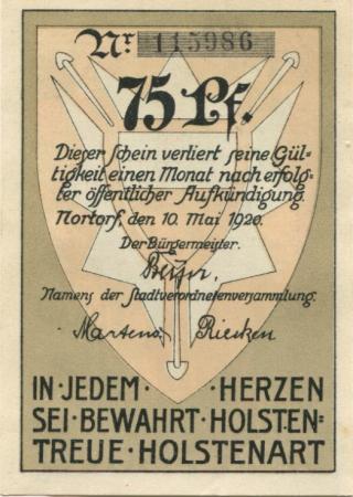 Nortorf - Stadt - 10.5.1920 - 75 Pfennig 