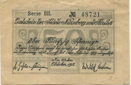 Nürnberg und Fürth - Städte - 23.10.1918 - 1.2.1919 - 50 Pfennig 