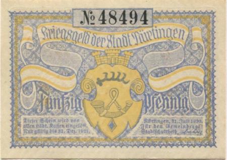 Nürtingen - Stadt - 21.7.1920 - 31.12.1921 - 50 Pfennig 