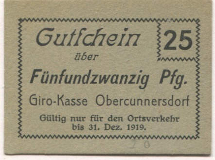 Obercunnersdorf (heute: Kottmar) - Girokasse - -- - 25 Pfennig 