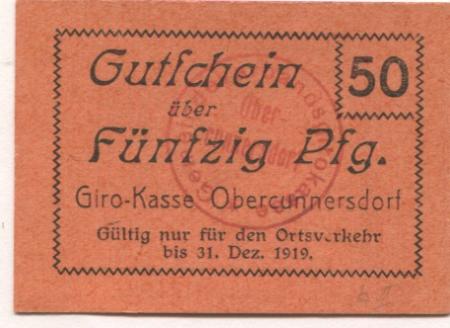 Obercunnersdorf (heute: Kottmar) - Girokasse - -- - 50 Pfennig 