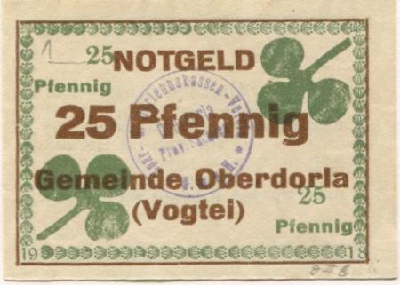 Oberdorla (heute: Vogtei) - Oberdorlaer Spar- und Darlehnskasssen-Verein eGmuH - 1918 - 25 Pfennig 