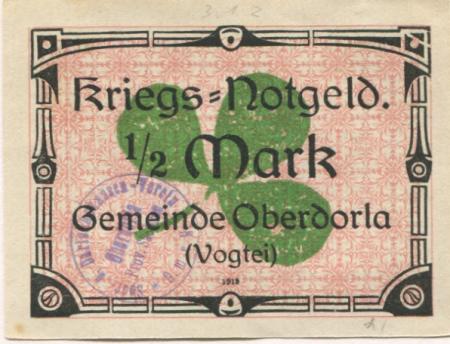 Oberdorla (heute: Vogtei) - Oberdorlaer Spar- und Darlehnskasssen-Verein eGmuH - 1919 - 1/2 Mark 