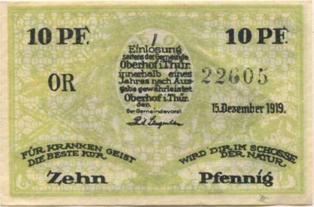 Oberhof - Gemeinde - 15.12.1919 - 10 Pfennig 