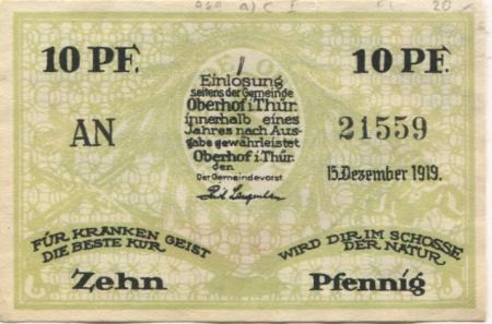 Oberhof - Gemeinde - 15.12.1919 - 10 Pfennig 