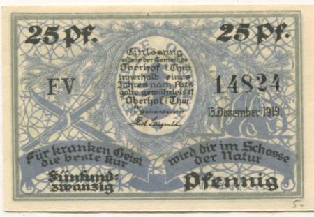 Oberhof - Gemeinde - 15.12.1919 - 25 Pfennig 