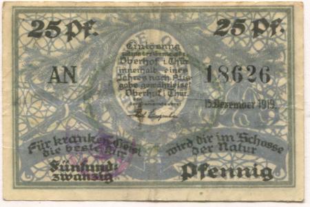 Oberhof - Gemeinde - 15.12.1919 - 25 Pfennig 