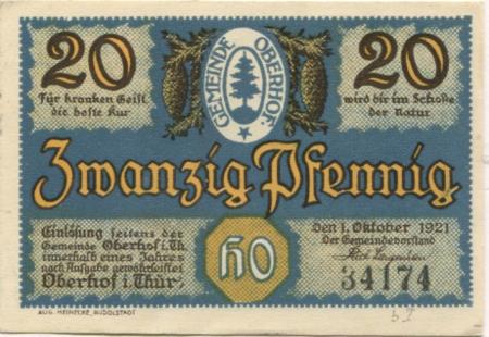 Oberhof - Gemeinde - 1.10.1921 - 20 Pfennig 