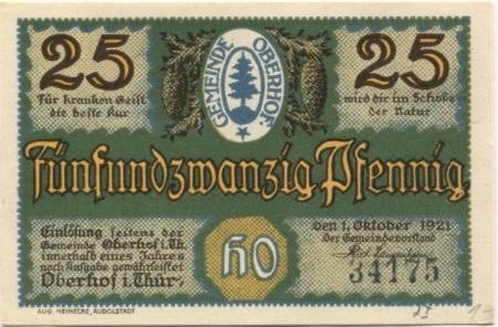 Oberhof - Gemeinde - 1.10.1921 - 25 Pfennig 