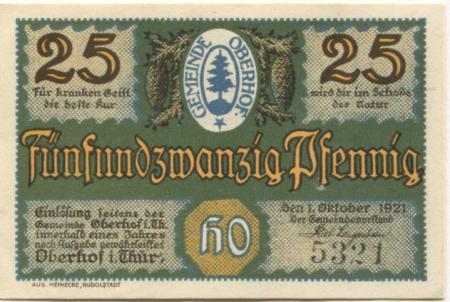 Oberhof - Gemeinde - 1.10.1921 - 25 Pfennig 