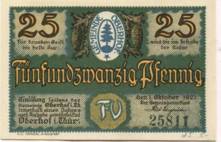 Oberhof - Gemeinde - 1.10.1921 - 25 Pfennig 