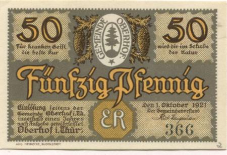 Oberhof - Gemeinde - 1.10.1921 - 50 Pfennig 