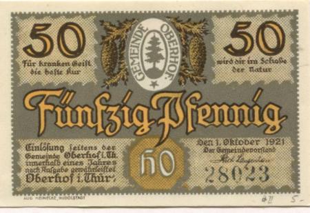 Oberhof - Gemeinde - 1.10.1921 - 50 Pfennig 