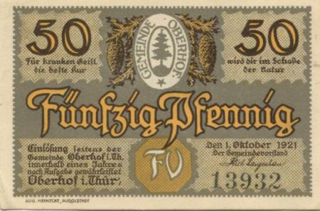 Oberhof - Gemeinde - 1.10.1921 - 50 Pfennig 