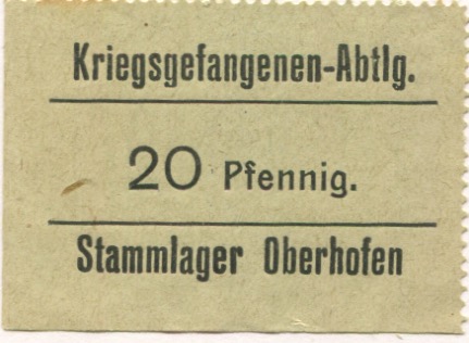 Oberhofen (heute: F-Oberhoffen) - Kriegsgefangenen-Abteilung Stammlager - -- - 20 Pfennig 
