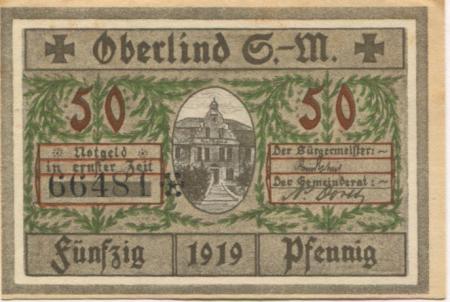 Oberlind (heute: Sonneberg) - Gemeinde - 1919 - 50 Pfennig 