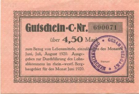 Obernkirchen - Gesamt-Bergamt - Juni 1920 - 4.50 Mark 