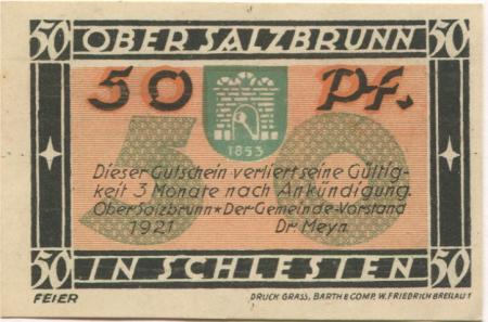 Ober Salzbrunn (heute: PL-Szczawno Zdrój) - Gemeinde - 1921 - 50 Pfennig 
