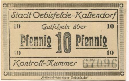 Oebisfelde-Kaltendorf - Stadt - -- - 10 Pfennig 