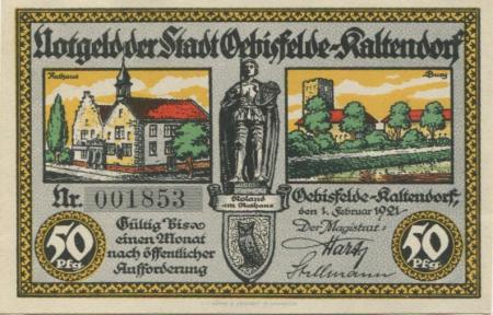 Oebisfelde-Kaltendorf - Stadt - 1.2.1921 - 50 Pfennig 