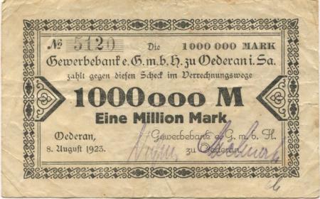 Oederan - Gewerbebank eGmbH - 8.8.1923 - 1 Million Mark 