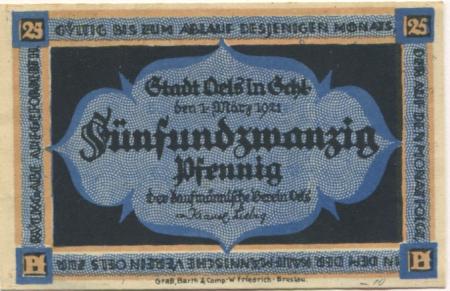 Oels (heute: PL-Olesnica) - Kaufmännischer Verein - 1.3.1921 - 25 Pfennig 