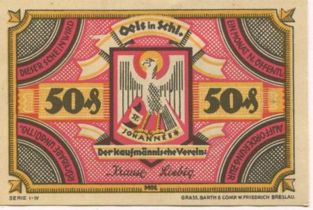 Oels (heute: PL-Olesnica) - Kaufmännischer Verein - -- - 50 Pfennig 